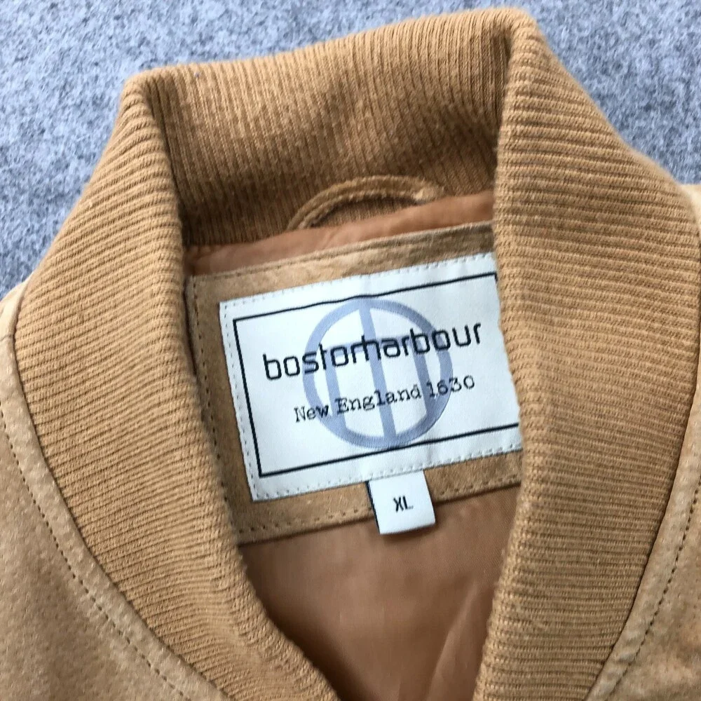 Boston Harbor Jacket Mens XL Beige Leather Bomber Zip Lined - Picture 9 of 15